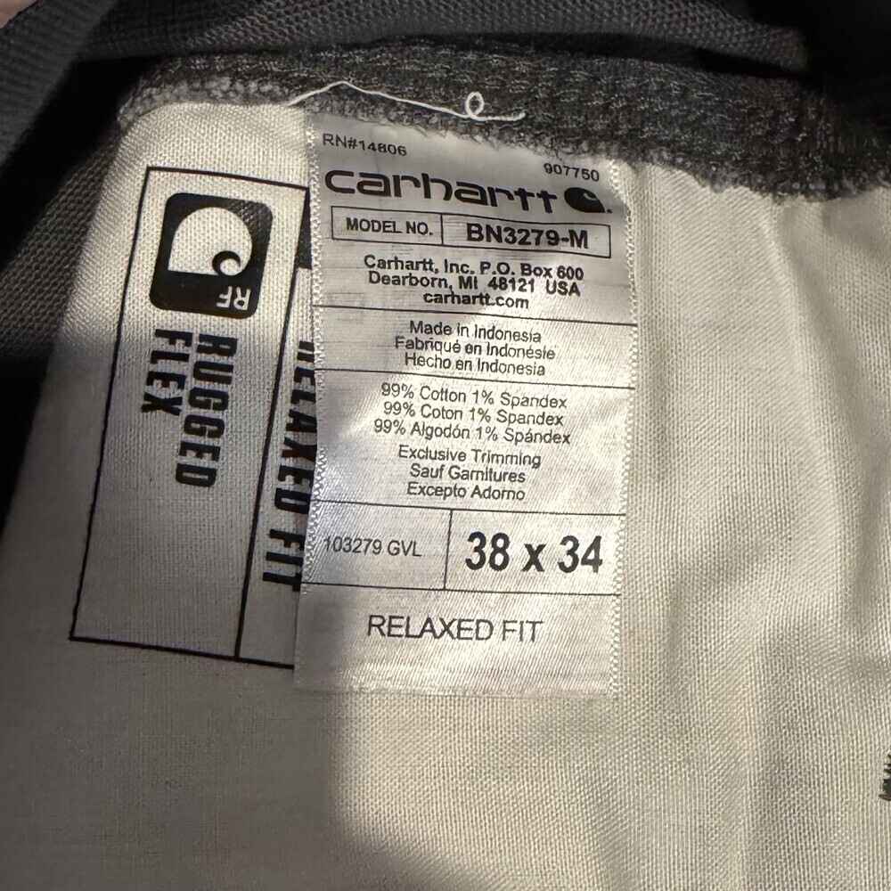Carhartt Relaxed Straight Rugged Flex Duck Dungaree 38x34 103279 Gravel Gray - Picture 5 of 10
